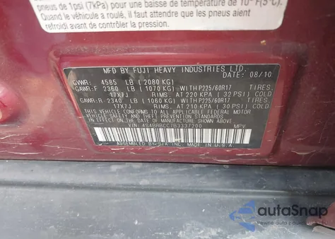 2011 Subaru Outback 2.5I Premium z USA, uszkodzony, nr VIN 4S4BRBCC7B3337200